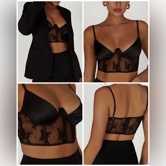 Meshki Hattie Satin and Lace Sexy Corset Top, Black, Size L‎ - Picture 1 of 13
